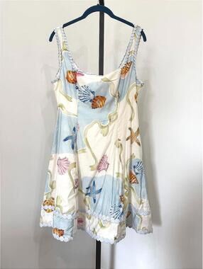 Sleeveless Midi Sundress with Sea Life Print in Light Blue & Cream